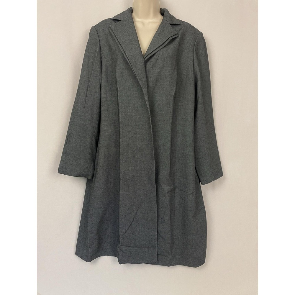 Calvin Klein Trench Coat Womens 16W Gray Stretch Twill Open Front Flowy Classic